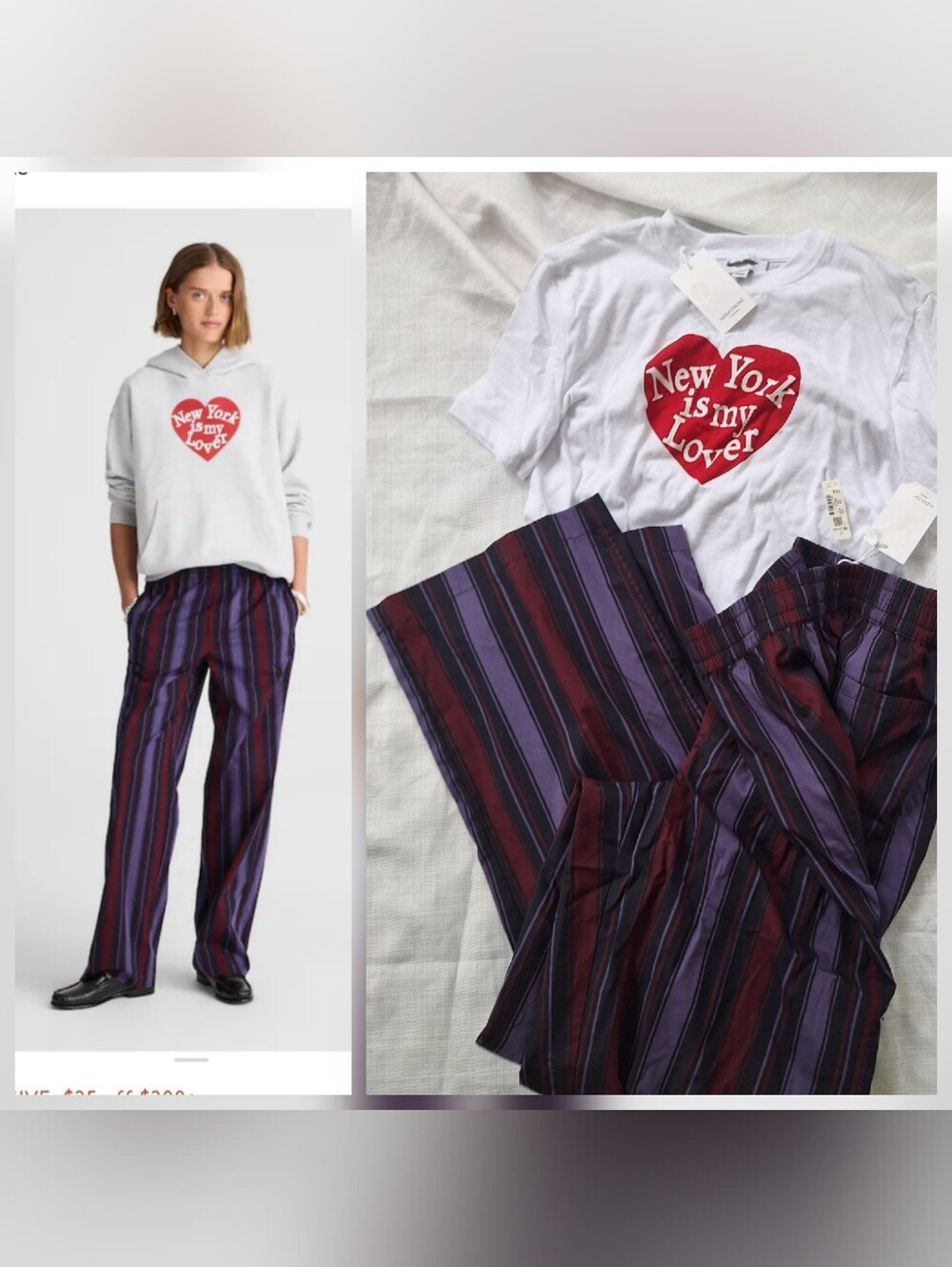 Alexa Chung Madewell Women Purple Striped Pants Loungewear Ernie Poplin